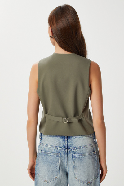 Lovelyİstanbul Buttoned Polyviscon Vest Lgp0019 Khaki