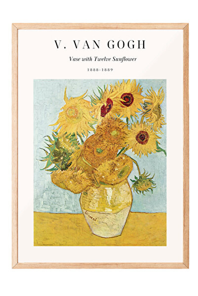 Zestia Tablou cu ramă din lemn, Pictură cu floarea-soarelui de Vincent Van Go...