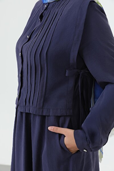 Loreen Women's Pleated Detailed Buttoned Front Dress – 20692Elb - Navy Blue