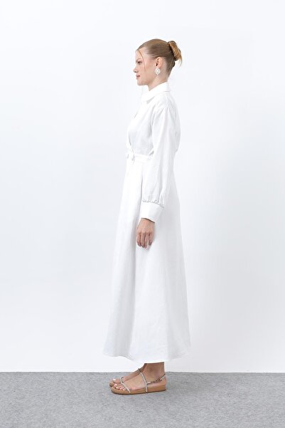 Loreen Γυναικείο φόρεμα με λεπτομέρεια με κουμπιά-20674ELB - Εκρού