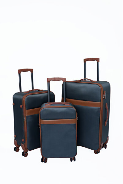 MGV ÇANTA Wordrobe Raflı 4 Teker Çekçekli Antrasit-Taba 3'lü Set Valiz