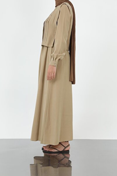 Loreen Women's Pleated Detailed Buttoned Front Dress – 20692Elb - Olive Green