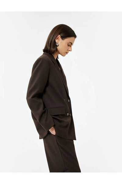 Koton Cepli Kruvaze Oversize Kahverengi Kadın Blazer Ceket 6WAK50018PW