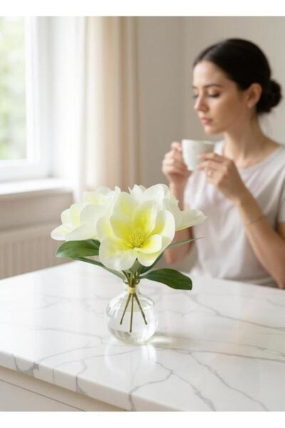 Nettenevime Artificial Flower 3Dallı Bouquet Magnolia Real Textured Magnolia 32cm Cream