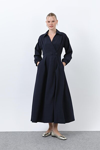 Loreen Γυναικείο φόρεμα με λεπτομέρεια με κουμπιά-20674ELB - Σκούρο μπλε