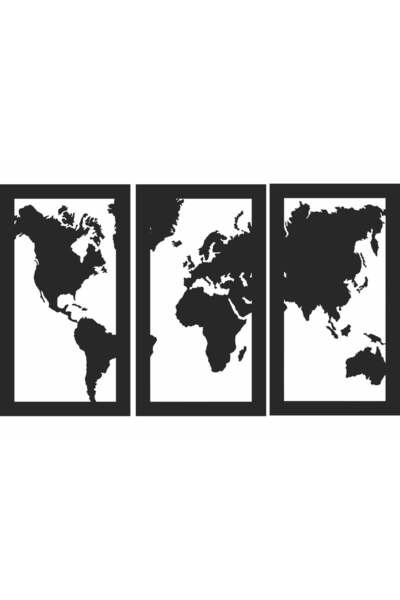OEM Decor perete Personalizabil 3 Parti Harta Lumii HHH416 din lemn - 52 L x 30 H (cm)
