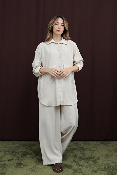 Puane Women's Pocket Detailed Suit -14361Tks - Stone