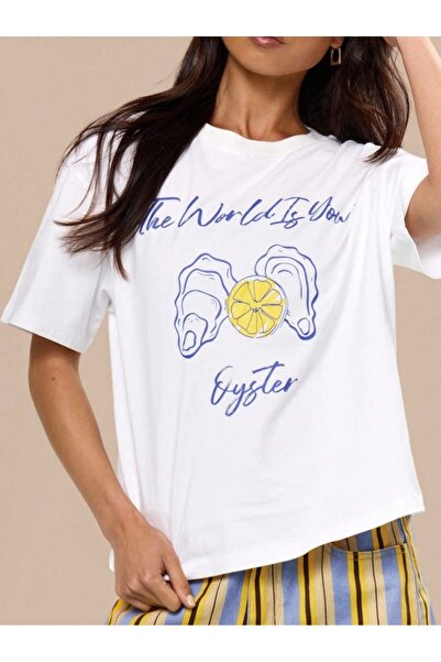 Kaptins Women's White T-Shirt Lemon Printed T-Shirt