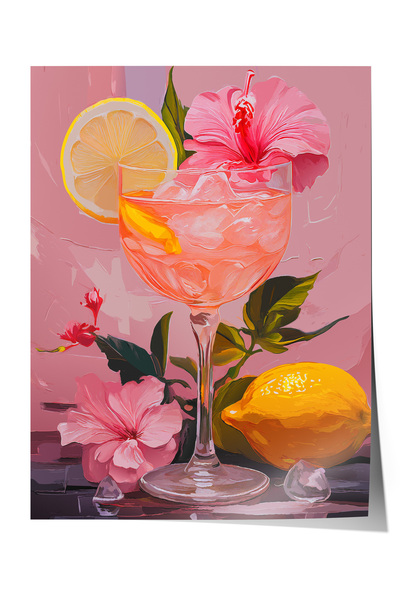 Zestia Poster fără ramă, ilustrație cu băutură cu lămâie pe fundal roz, poste...