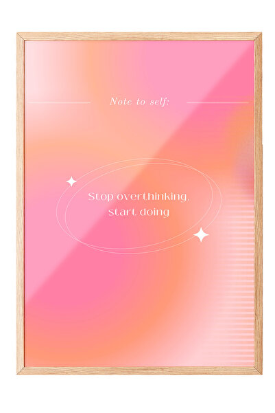 Zestia Tablou cu ramă din lemn, Motivație tipografică roz, Poster decorativ p...