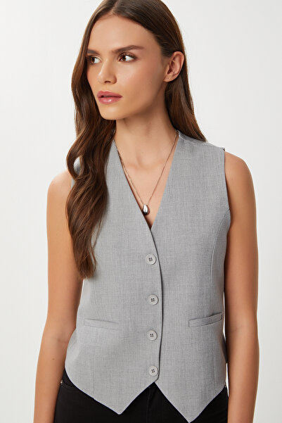 Lovelyİstanbul Buttoned Polyviscon Vest Lgp0019 Gray
