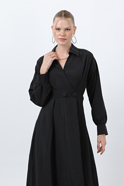 Loreen Γυναικείο Φόρεμα με Λεπτομέρεια με Κουμπιά-20674ELB - Μαύρο