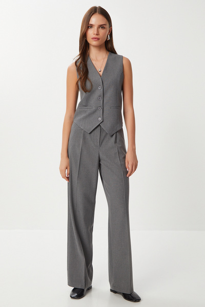 Lovelyİstanbul Buttoned Polyviscon Vest Lgp0019 Anthracite