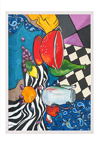 Zestia Tablou înrămat alb, compoziție abstractă colorată cu fructe, poster de...