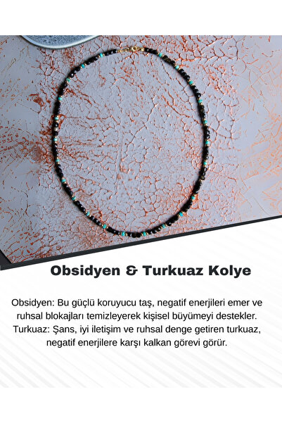 Saff Doğal Taş قلادة من الأوبسيديان والفيروز