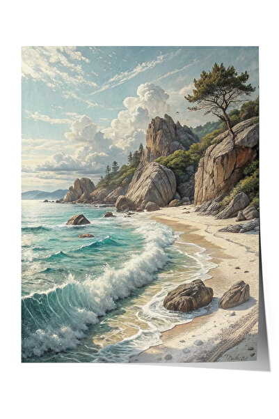 Zestia Αφίσα χωρίς πλαίσιο, Τοπίο με κύματα και βράχια, Αφίσα διακόσμησης σαλ...