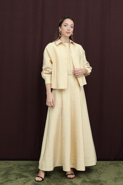 Puane Kadın Beli Kemerli Gömlek Elbise - 12650ELB - YELLOW