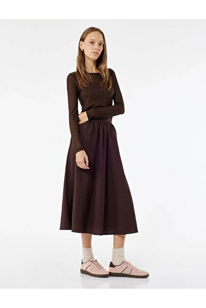 Koton تنورة نسائية طويلة بنية اللون على شكل حرف A مريحة 6WAL70012IW