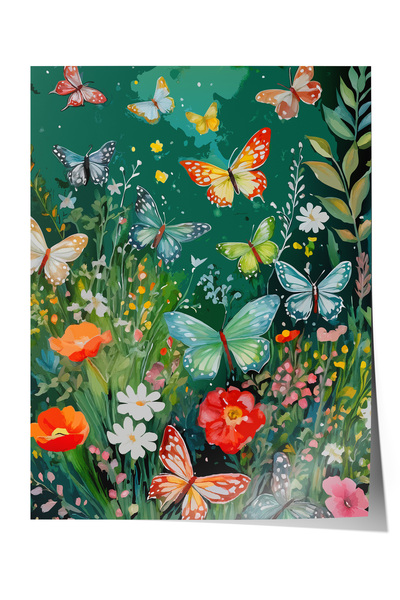 Zestia Poster fără ramă, flori și fluturi colorați, poster decorativ pentru d...