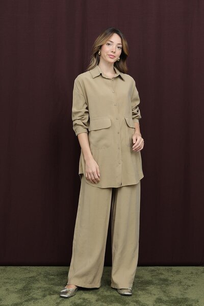 Puane Women's Pocket Detailed Suit -14361Tks - Olive Green