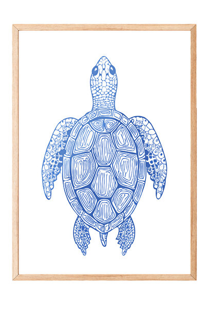 Zestia Tablou cu ramă din lemn, Țestoasă de mare albastră, Poster decorativ p...