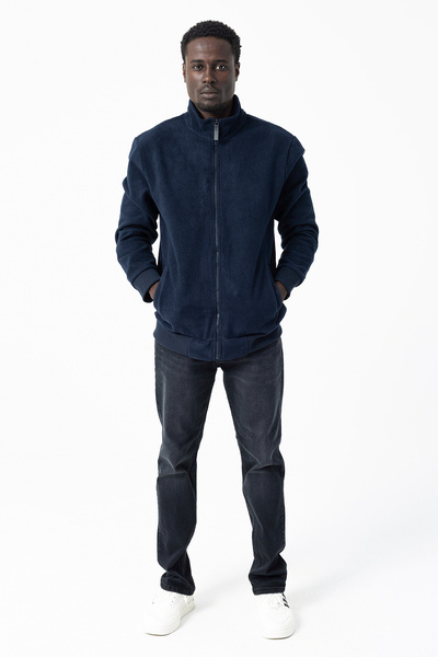 JB John Borners Мъжка блуза с висока яка, цип и два джоба, тъмносиня - 25K 6083