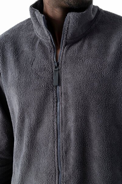 JB John Borners Мъжка суитшърт с висока яка и цип с двойни джобове, антрацит ...