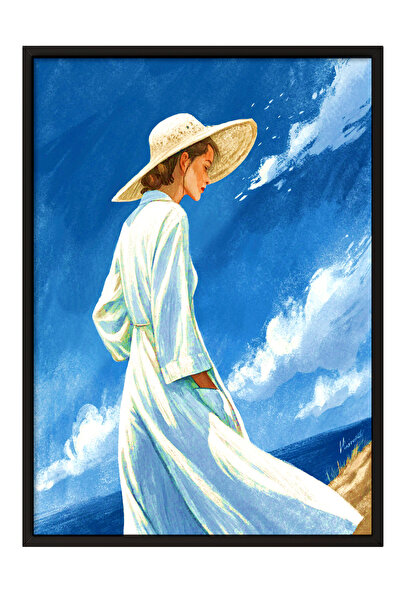 Zestia Πίνακας με μαύρο πλαίσιο, Γυναίκα με λευκό φόρεμα στην ακτή, Διακόσμησ...