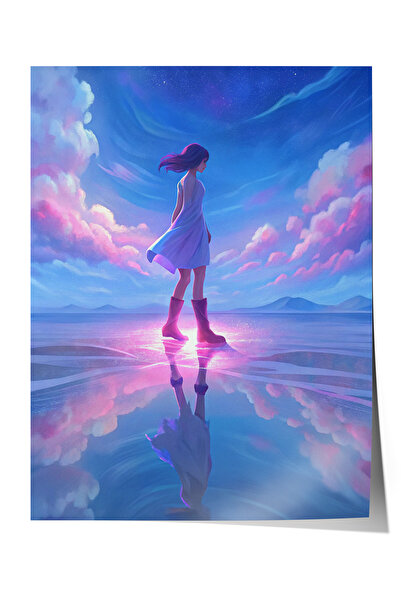 Zestia Poster fără ramă, Design digital Fată care merge pe cer, Poster decora...