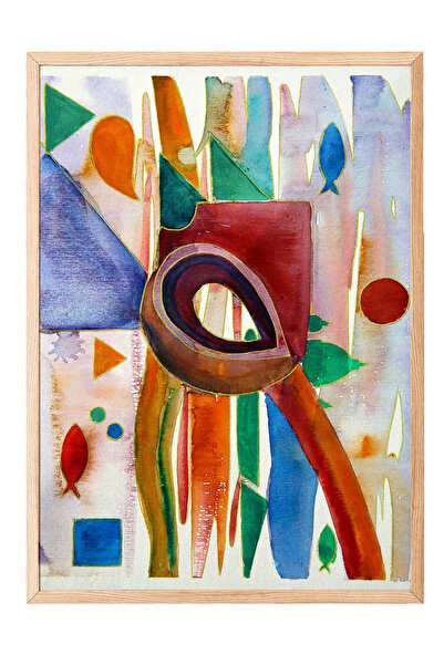 Zestia Tablou cu ramă din lemn, desen colorat cu ochi și modele abstracte, po...