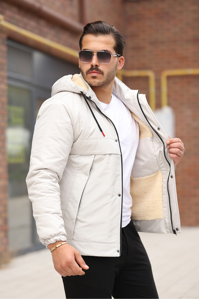 Boymen Ανδρικό παλτό με επένδυση από γούνα Χοντρό αδιάβροχο παλτό με κουκούλα Premium παλτό