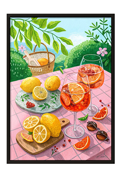 Zestia Tablou cu ramă neagră, fructe și frunze tropicale, poster decorativ pe...