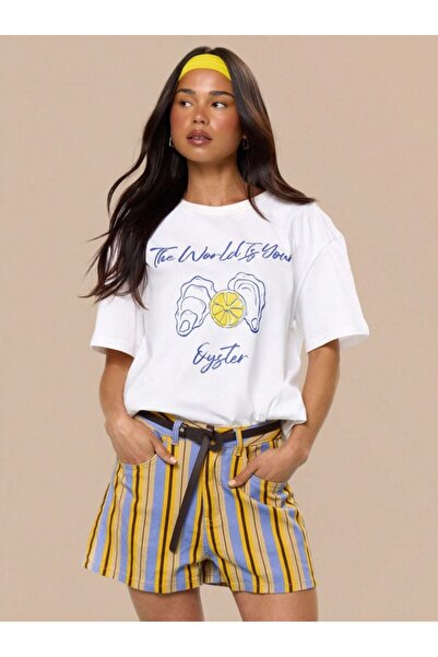 Kaptins Women's White T-Shirt Lemon Printed T-Shirt