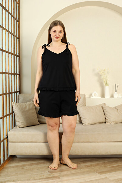 lacelove Women's Pajama Set with 100% Cotton Rope Strap Plus Size Shorts- Wide Size Range