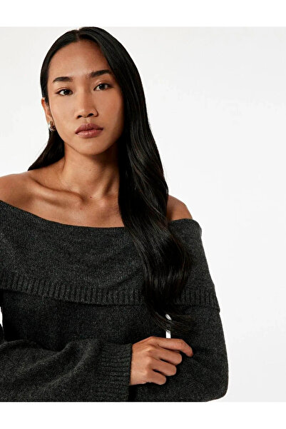 Koton Omzu Open Knitwear Anthracite Women's Sweater 6Wak90056Ht