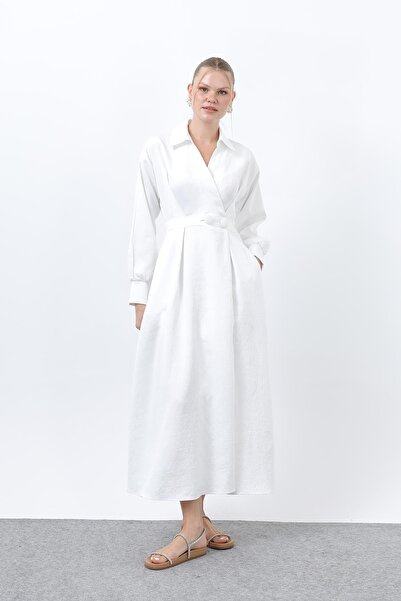 Loreen Γυναικείο φόρεμα με λεπτομέρεια με κουμπιά-20674ELB - Εκρού