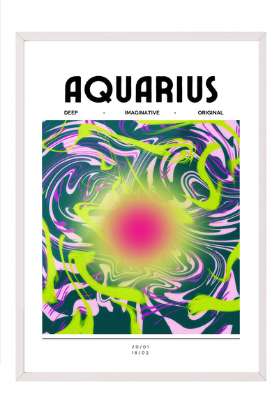 Zestia Tablou cu ramă albă, Astrologie Vărsătorului, Poster decorativ pentru ...