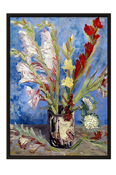 Zestia Tablou înrămat negru, flori vii într-o vază, poster decorativ pentru s...