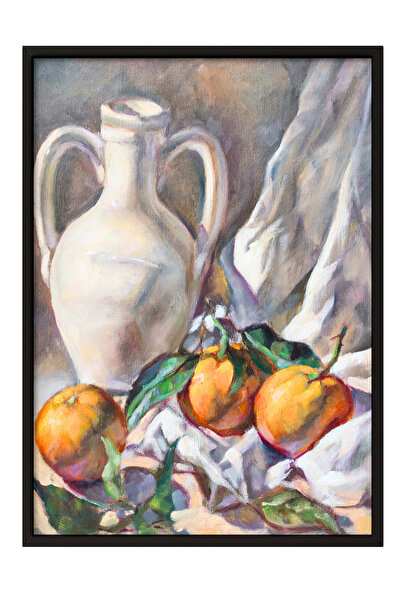 Zestia Tablou cu ramă neagră, Pictură cu natură moartă cu fructe și ulcior, P...