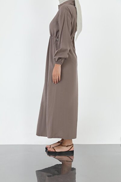 Loreen Γυναικείο φόρεμα με λαιμόκοψη πόλο με κορδόνι στη μέση – 20693ELB - MINK