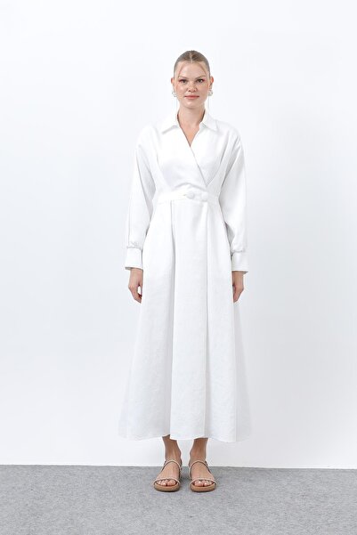 Loreen Γυναικείο φόρεμα με λεπτομέρεια με κουμπιά-20674ELB - Εκρού