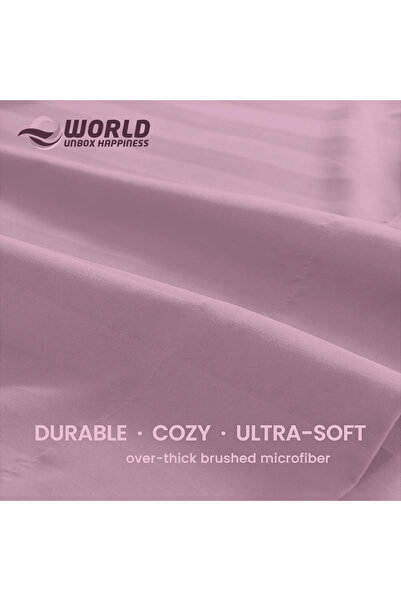 Eworld 4 Piece King Size Pink Striped Bedding Set – Microfiber Duvet Cover, Fitted Sheet & 2 Pillowcases