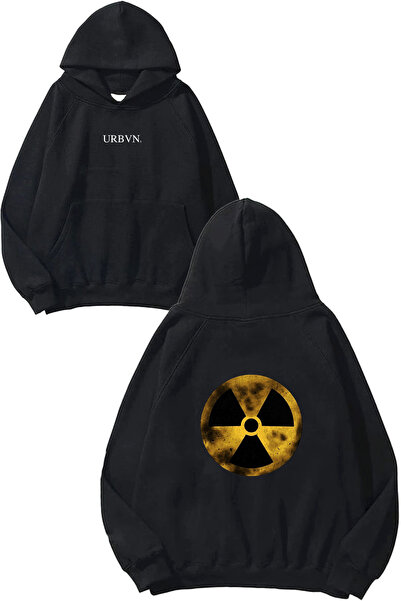 urbvn سويت شيرت أسود كبير الحجم مطبوع عليه تصميم راديوي