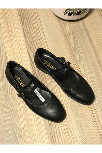 PUNTO Kadın Çift kemer deri babet Siyah