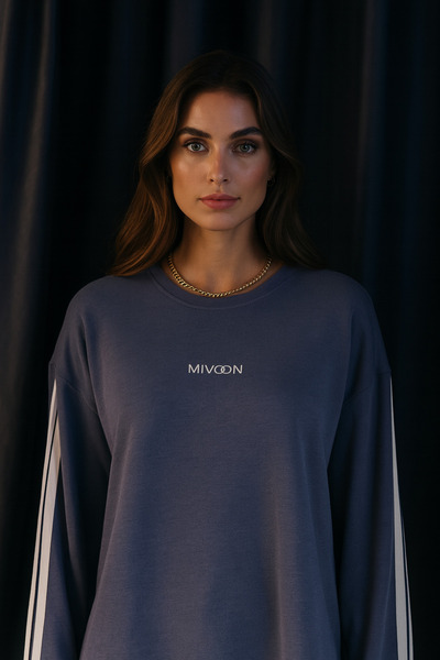 Mivoon Γυναικείο μεγάλο μέγεθος ριγέ μακρυμάνικο σετ από ύφασμα Modal στυλ Osho M-6XL