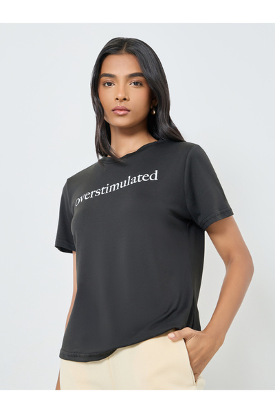 Take Two By Styli Women Black Slogan Print T-Shirt