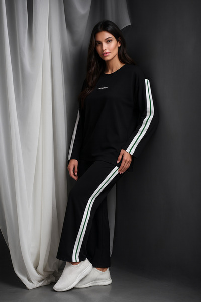 Mivoon Γυναικείο μεγάλο μέγεθος ριγέ μακρυμάνικο σετ από ύφασμα Modal στυλ Osho M-6XL