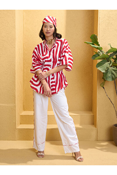 Sassafras By Styli Women Geometric Shirt and Solid Pants Co-Ords