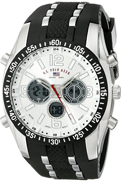 U.S. Polo Assn. ساعة يو إس بولو أسن الرياضية للرجال US9061 بسوار مطاطي أسود