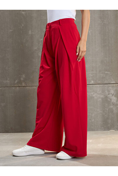 Sassafras By Styli Women Red Wrap Pleated Wide Leg Pants